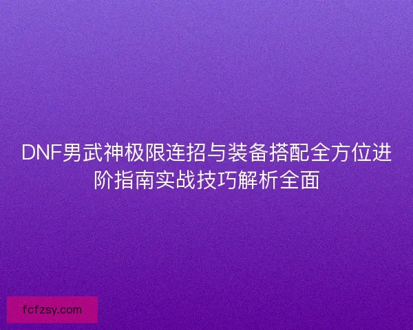 DNF男武神极限连招与装备搭配全方位进阶指南实战技巧解析全面